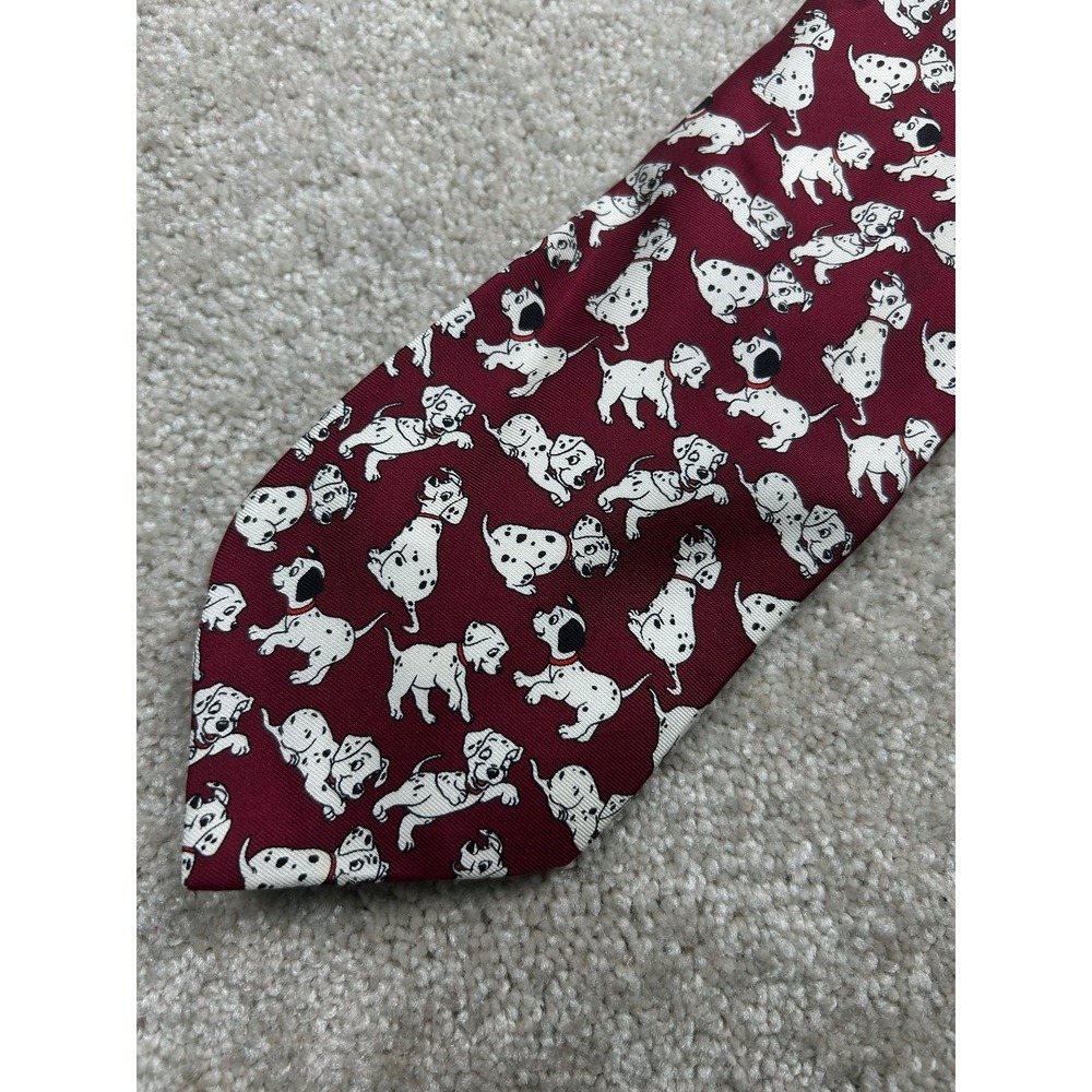 Disney 101 Dalmatians Men's Tie Maroon Silk Puppy Character Classic Width
